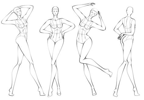 Fashion Model Poses Standing Sketch, Art Mannequin, Fashion Sketch Template, Silhouette Mode, Fashion Figure Templates, Fashion Illustration Poses, Fashion Model Sketch, Silhouette Sketch, Doll Drawing