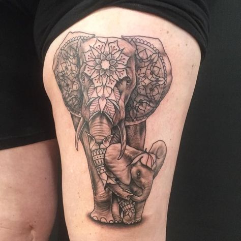 Tattoos Elephant, Mama Tattoos, Floral Thigh Tattoos, Elephant Tattoo Design, Mommy Tattoos, Inspiration Tattoos, Cool Small Tattoos, Elephant Tattoo, Thigh Tattoos Women