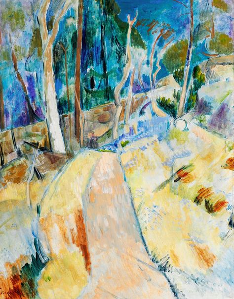 Isaac Grünewald (Swedish, 1889-1946), Blå Vårblommor i backen [Blue Spring flowers on the slopes],  1940. Oil on masonite, 92 x 73 cm. Blue Spring Flowers, Edvard Munch, Blue Spring, Post Impressionism, Blue Springs, Landscape Trees, Global Art, Tree Painting, Art Market