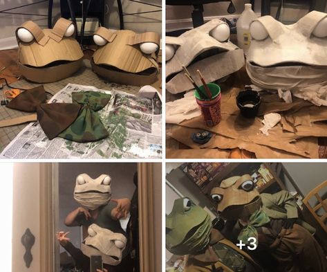 Frog Cosplay, Frog Mask, Cardboard Costume, Couple Cosplay, Mache Art, Ren Fair, Paper Mache Art, Cosplay Tutorial, Cardboard Art