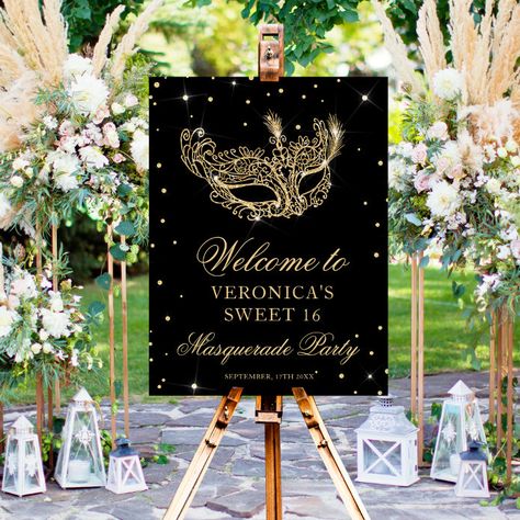 Welcome Masquerade black gold glitter Sweet 16 Foam Board - tap to personalize and get yours #FoamBoard #sweet #16 #welcome, #glitter #16, Sweet 16 Masquerade Party, Glitter Sweet 16, Masquerade Party Decorations, Sweet Sixteen Birthday Invitations, Princess Birthday Invitations, Sweet 16 Gifts, Sweet Sixteen Birthday, Glitter Party, Sweet 16 Parties