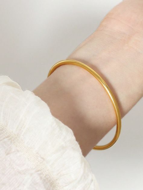 Yellow Gold  Collar  Stainless Steel   Embellished   Women's Fashion Jewelry Simple Gold Kada Design For Women, Fashion Jewelry Necklaces Gold, Geometric Solids, Color Bracelet, Geometric Bracelet, Bracelet Accessories, Gold Bangles Design, Gold Collar, Bangle Designs