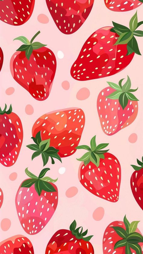 Strawberry Phone Wallpaper Aesthetic, Strawberry Pattern Wallpaper, Strawberry Wallpaper Iphone, Strawberry Phone Wallpaper, Strawberry Wallpaper Aesthetic, Strawberries Wallpaper, Wallpaper Strawberry, Strawberry Background, Strawberry Wallpaper