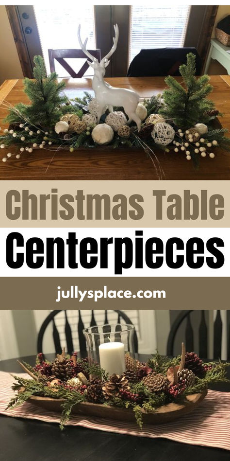 xmas table Homemade Christmas Centrepiece, Christmas Centrepiece Ideas Diy Table Decorations, Simple Christmas Table Settings Ideas Centerpieces, Christmas Tabletop Decorations Ideas, Christmas Table Centerpieces Simple, January Table Centerpieces, Rustic Christmas Centerpieces For Table, Xmas Centrepiece, Simple Christmas Table Centerpieces