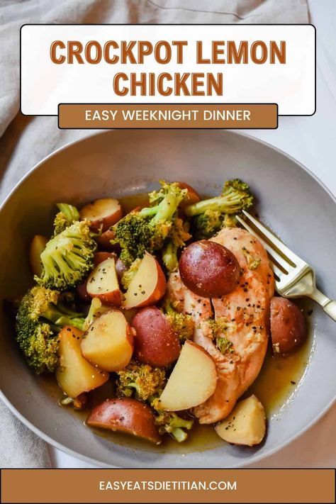 If you're looking for an easy easy and healthy meal your whole family will love, look no further than my crockpot lemon garlic butter chicken with potatoes and broccoli. This dish is not only absolutely delicious, but it's balanced and comes together with minimal effort! #fallrecipes #crockpot #crockpotrecipes #slowcooker #slowcookerrecipes #fall #easydinners #easydinnerideas #healthydinnerrecipes #healthydinner Crock Pot Chicken And Broccoli Recipes, Crockpot Broccoli Recipes, Fall Chicken Crockpot Recipes, Chicken And Broccoli Crockpot Recipes, Lemon Garlic Chicken Crockpot, Crockpot Lemon Garlic Butter Chicken, Lemon Chicken Slow Cooker, Slow Cooker Chicken And Vegetables, High Protein Slow Cooker Recipes