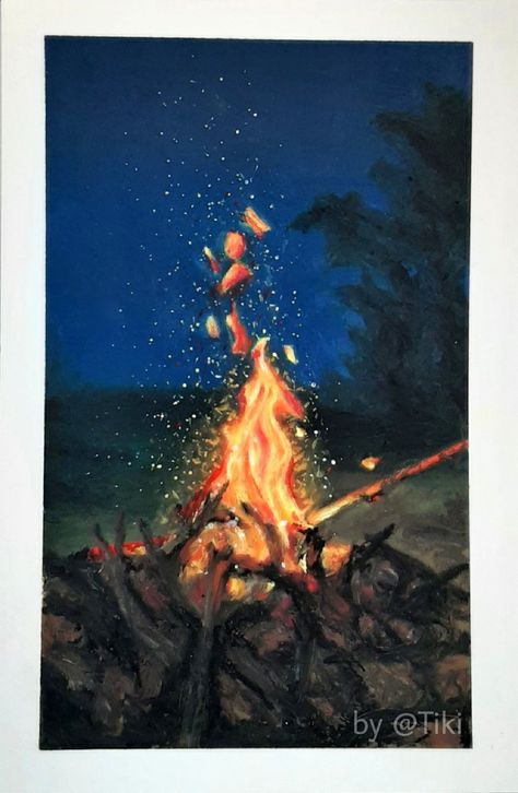 Fire Oil Pastel, Bonfire Painting, Paint Fireplace, Oil Pastels Painting, Oil Pastel Drawings, Oil Pastels, Art Idea, Pastel Drawing, Pastel Painting