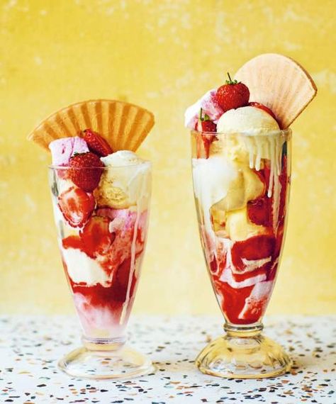 Knickerbocker Glory | Great British Food Awards Knickerbocker Glory, Food References, Great British Food, Sundae Glasses, Almond Brittle, Flavoured Gin, Rose Flavored, Hang In There, Cream Desserts