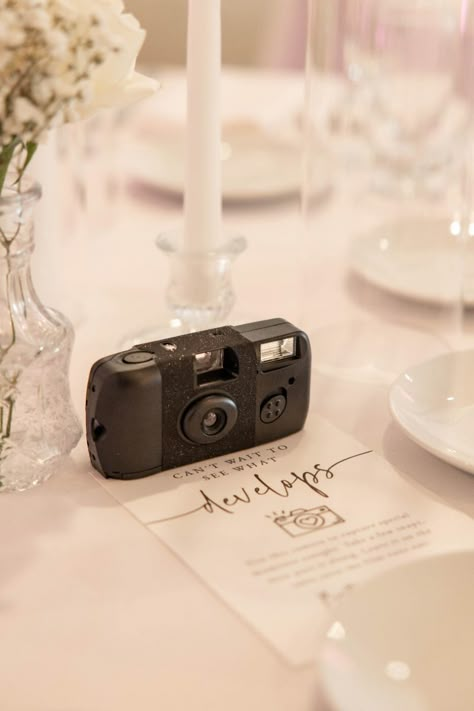 We love this unique wedding idea! Add a disposable camera to your wedding table decor for guests to snap away throughout the night! | Katie Dougherty Photography Digital Camera At Wedding, Wedding Give Aways, Digital Cameras At Wedding, Camera Wedding, Disposable Camera Wedding Tables, Wedding Camera Disposable, Digital Camera Wedding, Disposable Camera On Wedding Tables, Wedding Cameras For Guests