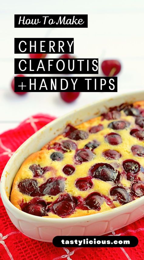 Best Cherry Clafoutis Recipe | How to make cherry clafoutis | how to make the perfect cherry clafoutis | best cherry clafoutis recipe | simple cherry clafoutis recipe | what is cherry clafoutis Berry Clafoutis Recipes, Cherry Cafloutis Recipe, Cafloutis Cherry, Cherry Cloufuti, Claufotis Recipe, Cloufuti Recipe, Desert Squares, Cherry Clafoutis Recipe, Clafoutis Recipe