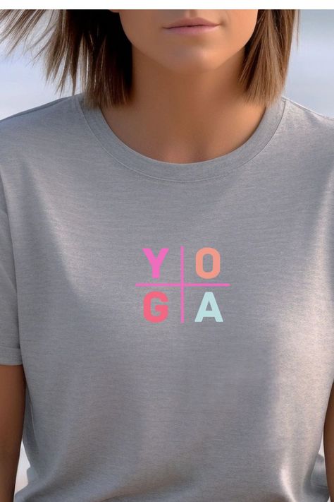 YOGA tee with the word 'YOGA' forming a bold, balanced design in a vibrant color scheme, reflecting an energetic and confident yoga style. Yogi Lifestyle, Yoga Games, Minimalist Shirt, Yoga Tees, Minimalist Shirts, Vibrant Style, Yoga Shirt, Yoga Instructor, Yoga Gifts