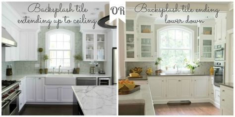 Take backsplash tile to the ceiling or not? Driven By Decor, White Subway Tiles, Bathroom Backsplash, White Subway Tile, Kitchen Window, Kitchen Reno, Kitchen Tiles Backsplash, Kitchen Space, Tile Backsplash