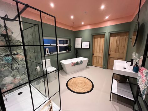 National Trust Woodland Glade Tiles, Terrace House Renovation, Calke Green, Woodland Glade, Ensuite Bathroom Ideas, Tile Bathrooms, Ensuite Bathrooms, Ensuite Bathroom, New House Decor