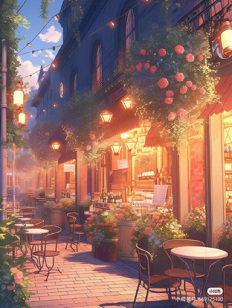 Animated House, Aesthetic Settings, Anime Cafe, Cafe Background, Market Scene, Fly Emirates, Anime City, Landscape Digital, Rose Background