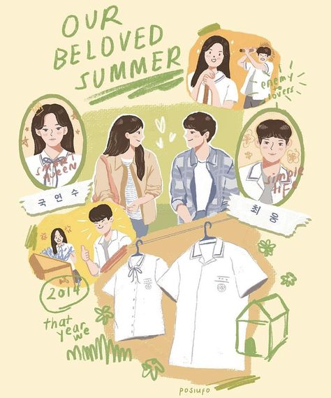 Korean Drama Wallpaper Cartoon, K-pop Drawing, Our Beloved Summer Drawing, Beloved Summer Wallpaper, Our Beloved Summer Wallpaper, Kd Wallpaper, Kdrama Illustration, Our Beloved Summer, Beloved Summer