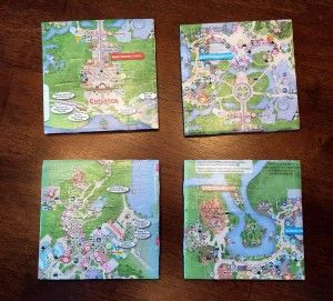 Great souvenir from your Disney Vacation that you can make yourself! Easy DIY Disney map coasters! | Disney crafts Disney Park Maps, Disney Map, Coasters Diy, Map Coasters, Disney Room Decor, Globe Crafts, Eco Friendly Diy, Map Crafts, Disney Trip Planning