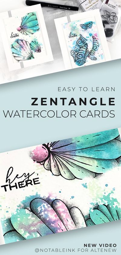 Learn how to make these easy to learn Zentangle Watercolor Cards. Zentangle patterns Joki by Kim Aarts and Fluxecho by Lynn Mead are quick and easy. Grab a couple watercolor backgrounds from your stash or make new ones with me. In this short cardmaking video tutorial I teach you how to make watercolor backgrounds and how to tangle these easy patterns. Even if you've never tried Zentangle before, you can do this! #zentangle #altenew #watercolor #watercolorcards #zentanglecards #joki #fluxecho Zentangle Patterns Watercolor, Watercolor Backgrounds For Cards, Zentangle With Watercolor, How To Zentangle, Zentangle Watercolor, Watercolor And Sharpie, Watercolor Zentangle, Abstract Watercolor Tutorial, Background For Poster