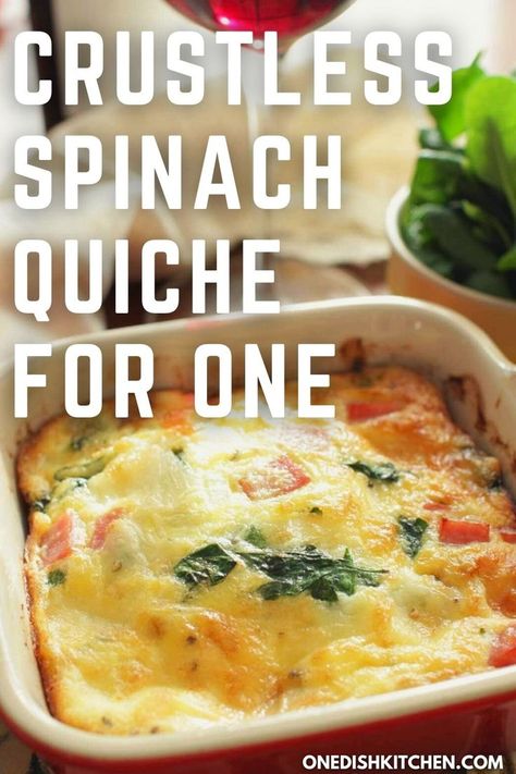 Quiche For One, Crustless Spinach Quiche, Dinner Low Carb, Single Serve Meals, Easy Meals For One, Recipe For 1, Breakfast Quiche Recipes, Quiche Recipes Easy, Spinach Quiche