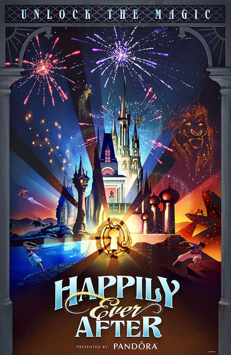 Happily Ever After Disney, Vintage Disney Posters, Magic Kingdom Rides, Firework Show, Disney Poster, Disney World Attractions, Casa Disney, Disney Fireworks, Scrapbook Disney