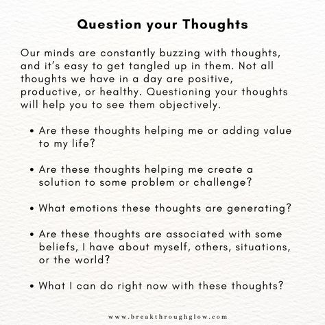 Questioning your thoughts builds the awareness around your thought quality. Having awareness helps you to make a choice how you respond to your thoughts. Do you question your thoughts? 💭🤔 Let me know in the comments. . . #questionyourthoughts #awareness #mindbody #mentalhealth #mindfulness What If Thoughts, Watch Your Thoughts, Mean Comments, Make A Choice, Life Coaching, Work Ideas, Psych, Pretty Words, What If