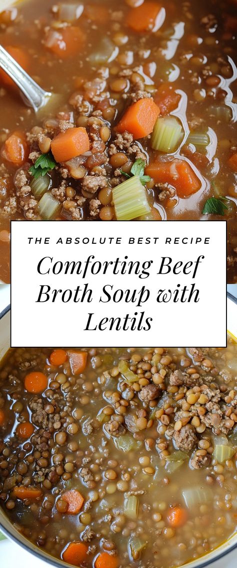 Image for Comforting Beef Broth Soup with Lentils Bone Broth Lentil Soup, Broth Based Soups Easy, Beef Bone Broth Soup Recipes, Beef Broth Soup, Beef Broth Recipe, Soup With Beef Broth, Beef Lentil Soup, Bone Broth Soup Recipes, Soup With Lentils