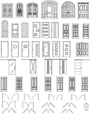 AutoCAD Doors Block Library provider, ArchBlocks, offers high quality and unique architectural AutoCAD doors and window symbols for CAD drawings. Included in the library are exterior door autoCAD symbls, interior AutoCAD door blocks, AutoCAD windows, french doors, door handles and hardware, cabinet blocks, cabinet hardware, handles, window treatments, curtains and more. View our free AutoCAD door and window block previews to get more info. Exterior Doors Double, Floor Plan Symbols, Architecture Symbols, Door And Window Design, Double Doors Exterior, French Doors Exterior, Architecture Drawing Plan, Interior Architecture Drawing, Doors Exterior