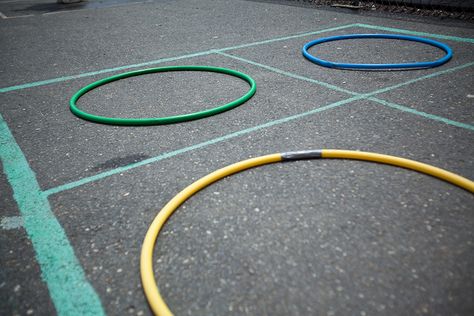 Hula Hoop Foursquare | Playworks Hoop Hop Showdown Game, Games With Hula Hoops For Adults, Hoola Hoop Games For Children, Hula Hoop Cooperative Games, Hula Hoop Relay, Hook Game, Recess Games, Game Arena, Cooperative Games