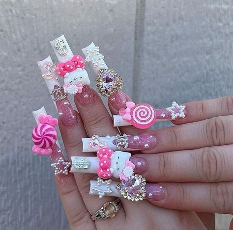 Cute Pink Nails, Pastel Nails Designs, Makeup Nails Designs, Retro Nails, Duck Nails, Tapered Square, Drip Nails, Colored Acrylic Nails, Girly Acrylic Nails