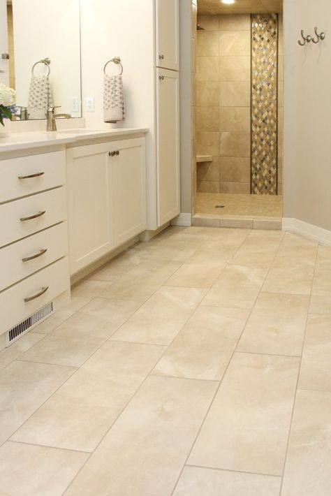 Ivory Tile Flooring Bathroom Tile Cream, Cream Tile Floor Bathroom, Cream Color Shower Tile, Bathroom With Beige Tile Floor, Ivory Bathroom Tile, Ivory Tile Bathroom, Ivory Bathroom Ideas, Beige Tile Kitchen Floor, Bathroom Design Beige