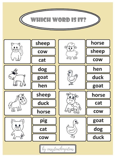 English Animals Worksheet, Farm Animals Worksheets Preschool, Animal Farm Activities, Animals Worksheet Kindergarten, Farm Animals Worksheets For Kids, Animals Worksheets For Kids, Farm Animals Worksheet, Farm Animals For Kids, English Games For Kids