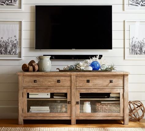 Benchwright TV Stand, Large Tv Stand Large, Pottery Barn Furniture, Tv Stand Decor, Tuscan Design, Mahogany Stain, Media Furniture, Tv Decor, Tv Console, Media Console