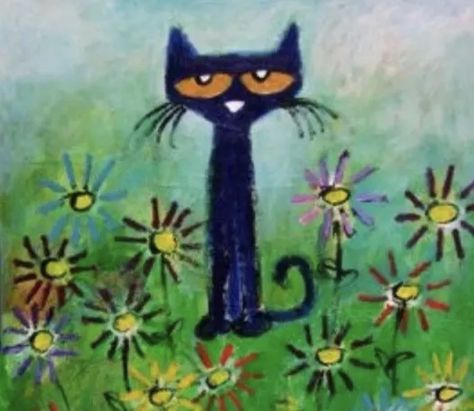 Pete The Cat Art, Cat In Flowers, Gatto Carino, Pete The Cat, Cat Icon, Cat Posters, Hippie Art, Blue Cats, Cat Painting