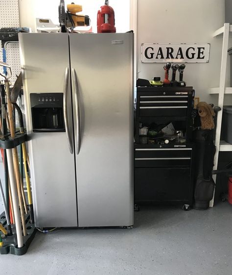 3 Day Garage Cleanup Surprise | Bless This Nest Garage Storage With Fridge, Garage Organization Ideas With Fridge, Garage Organization With Fridge, Refrigerator In Garage, Garage Deep Freezer, Garage With Fridge, Fridge In Garage Ideas, Garage Freezer Ideas, Garage Clean Out