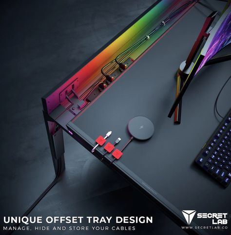 Secretlab’s first PC desk is the ultimate cable management solution – using magnets! | Yanko Design Cable Tray, Desk Legs, Cable Management System, Metal Desk, Pc Desk, Cable Holder, Metal Desks, Grey Table, Gaming Desk