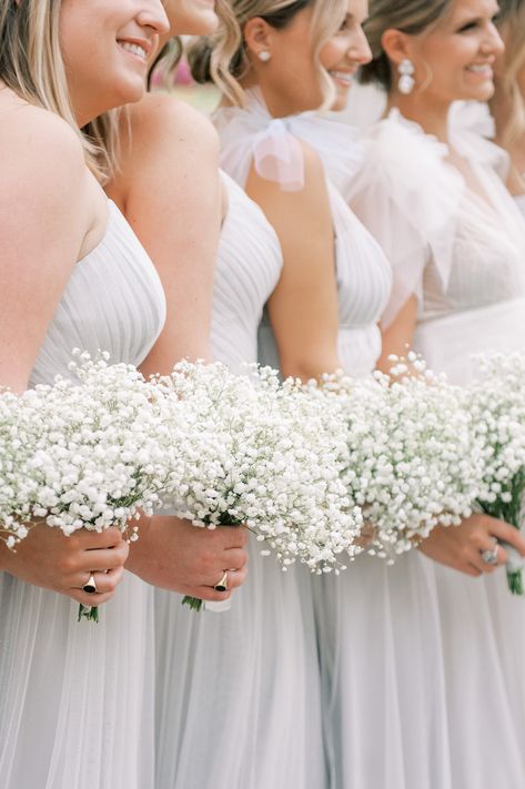 A Picturesque DC Country Club Wedding for Ellen and Jack - White bridesmaids dresses, matching bridesmaids, traditional wedding decor, baby's breath bouquet. Traditional wedding photography of indoor wedding inspiration for brides, outdoor weddings, mother of the bride, bridesmaids and groomsmen. Country Club weddings in Washington D.C. Glint Events: Wedding and Event Planning in Central Virginia, Charlottesville and Washington DC | Alicia Lacey Photography, Congressional Country Club Wedding Flowers Traditional, Bridesmaids With Single Flower, Mothers Bouquet Wedding, Mother Of Bride Bouquet, Babys Breath Bridesmaids Bouquet, Babies Breath Bridesmaid Bouquet, Non Traditional Wedding Bouquet, Babys Breath Wedding Bouquets, Baby Breath Bridesmaid Bouquet