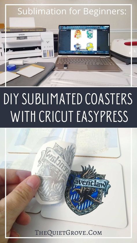 These Sublimated Coasters are the perfect beginner sublimation project. They're easy to make using Cricut Coaster Blanks, & the EasyPress 2! #CricutMade #Sublimation #SublimationCoasters #HarryPotter Diy Sublimation Coasters, Cricut Sublimation Projects, Beginner Sublimation, Coasters With Cricut, Sublimation For Beginners, Sublimation Station, Cricut Tricks, Infusible Ink Blanks, Sublimation Coasters