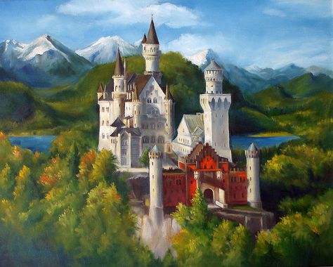 Night Paintings, Castle Painting, Germany Castles, Elementary Art Projects, Night Painting, Elementary Art, Dad Birthday, Oil Painting Landscape, Cologne Cathedral