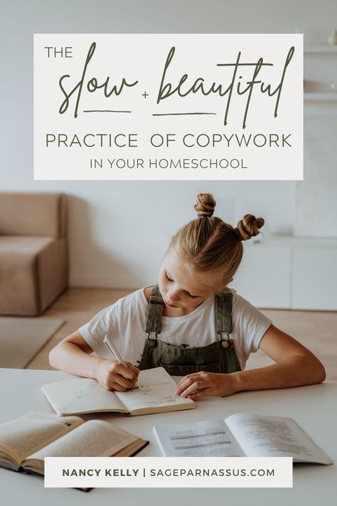 Transcription is copywork. Often it is just something we do quickly and check off our list. But it shouldn’t be. When we do our Work at Table, I remind myself to take a breath and slow down. Then I remind my children to take their time and do “slow and beautiful work” with their copywork. \\ Homeschooling, homeschool schedule, home education, private mentoring, charlotte mason, planning, peace, lesson plans, #homeschooling #homeschool #planninghomeschool #lessonplans #copywork #copy #writing Homeschool Work Organization, Scripture Copywork, Homeschool Entrepreneur, Kindergarten Copywork, Copywork Homeschool, Charlotte Mason Copywork, Copy Work Homeschool, Morning Time Homeschool, Homeschool Notebooking