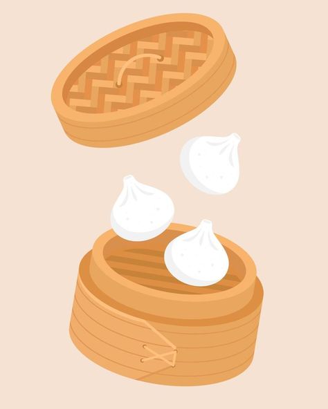 Dumplings Dim Sam. Chinese traditional food. Vector illustration Chinese Food Illustration Art, Dimsum Illustration, Chinese Food Illustration, Dumpling Illustration, Dumpling Art, Shop Board, Chinese Background, Chinese Illustration, Food Vector