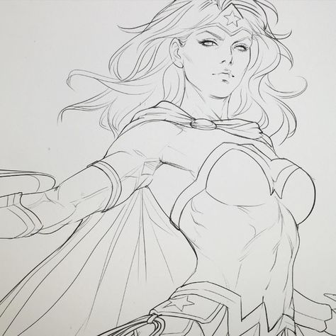 Working on something officially wonderful. ;) #wonderwoman #dccomics by artgerm Wonder Woman Line Art, Stanley Lau, Female Pose, Imaginary Friends, Female Drawing, Comics Marvel, Comic Style Art, Art Comic, Comic Drawing