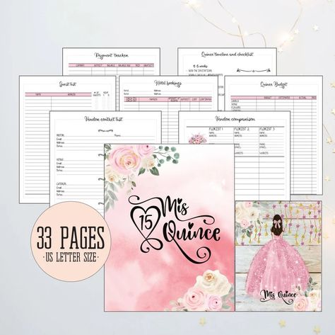 Printable PDF Quinceanera planner with budget planner, timeline, vendor comparison, court of honor, payment tracker, guest list and seating Quince Planning Binder, Quinceanera List Planners, Quince Planning List, Quince Traditions, Quince Checklist, Quinceañera Planner, Quince Planner, Quinceanera Planner, Quinceanera Planning Checklist