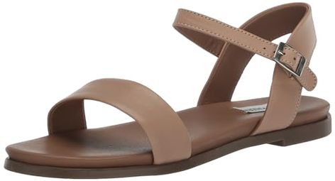 35.78Steve Madden Women's Dina Flat Sandal, Nude Leather, 7.5 Most Comfortable Sandals, Dressy Sandals, Stylish Sandals, Faded Denim, 5 Inch Heels, Womens Sandals Flat, Ankle Straps, Wide Straps, Flat Sandals