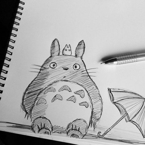 Totoro Drawing, Totoro Art, Art Studio Ghibli, Doodles Bonitos, Seni Pastel, Pola Kartu, Studio Ghibli Art, Easy Doodles Drawings, 인물 드로잉