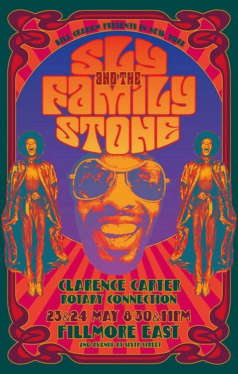 1960s Posters, Family Stone, Fillmore East, Hippie Posters, Rock Poster Art, Concert Poster Design, Vintage Concert Posters, Music Concert Posters, Vintage Music Posters