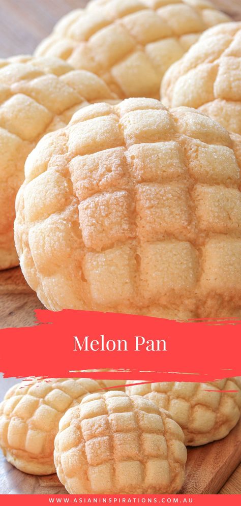 Melon Pan Recipe Japanese Bread, Melon Bun Recipe, Japanese Melon Bread, Japanese Melon Pan, Japanese Cloud Bread, Japanese Bread Buns, Melon Bread Recipe, Japanese Treats Recipe, Japanese Pastry Recipes