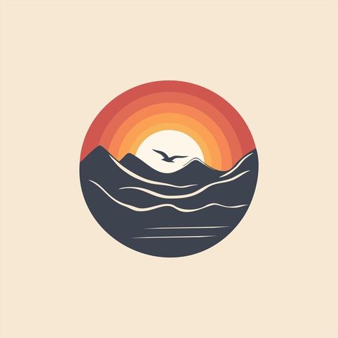 Explore the nature adventure wildlife lo... | Premium Vector #Freepik #vector #beach #sunrise #sea #mountain Sunrise Logo Design Graphics, Wildlife Logo, Sunrise Logo, Sea Mountain, Sea Logo, Sunset Logo, Sunrise Mountain, Beach Logo, Wave Illustration