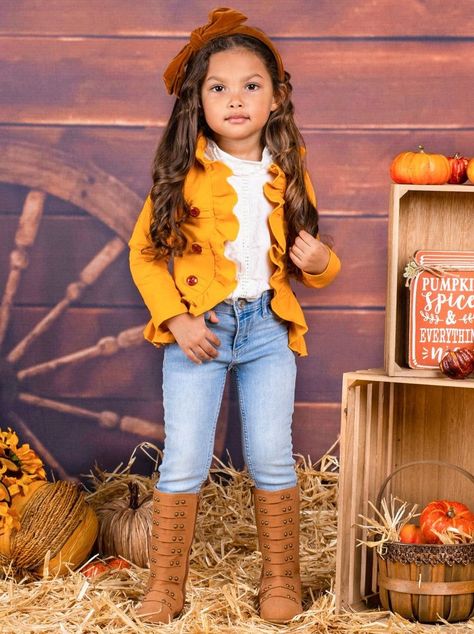 School Picture Outfits, Fall Picture Outfits, Boss Moves, Children Outfits, Picture Day Outfits, Blazer Cardigan, Ruffle Cardigan, School Birthday, Girls Fall Outfits