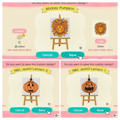 Acnh Disneyland, Acnh Autumn, Acnh Spooky, Spooky Island, Acnh Halloween, Acnh Patterns, Animal Crossing Guide, Mickey Pumpkin, Acnh Design