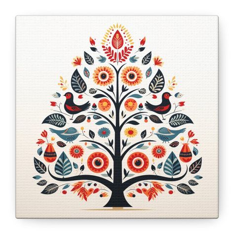 Wall Art Christmas Art Printed Canvas Holiday Décor Nordic Christmas Scandinavian Christmas in July Christmas Tree - Etsy 日本 Nordic Folk Art Christmas, German Christmas Aesthetic, Christmas Motifs Illustration, Scandinavian Folk Art Christmas, Scandinavian Illustration, Folksy Christmas, Christmas Scandinavian, Scandinavian Winter, Arte Folk