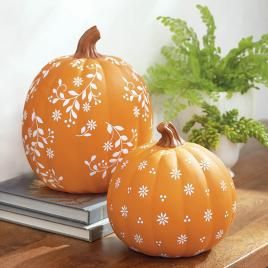 Pumpkin Decorations - Indoor/Outdoor Halloween Pumpkins | Grandin Road Creative Pumpkin Painting, Halloween Pumpkin Designs, Pumpkin Door Hanger, Creative Pumpkins, Faux Pumpkins, Pumpkin Art, Pumpkin Painting, Grandin Road, Pumpkin Lights