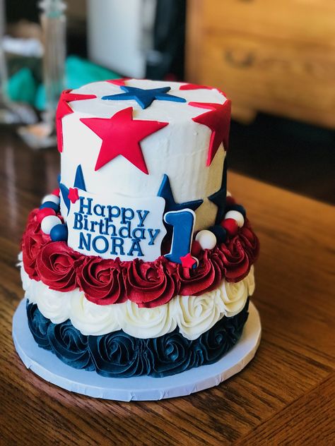 Red White Blue Birthday Cake, Red White And Two Birthday Cake, Fourth Of July Birthday Cake, Red White And Blue Birthday Cake, Red White And 2 Birthday, Patriotic Birthday Cake, 4th Of July Birthday Cake, Second Birthday Girl Theme, Patriotic Cakes